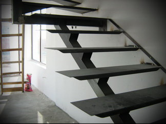 wood plated metal staircase