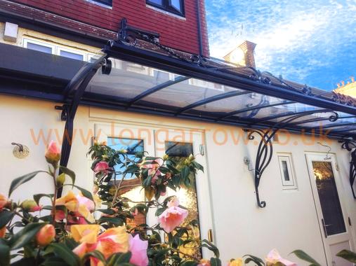 wrought iron metal frame glass glazed porch canopy uk
