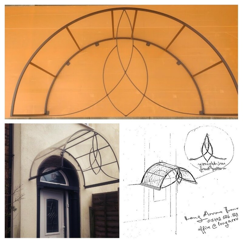 Arched wrought iron door canopy sketch