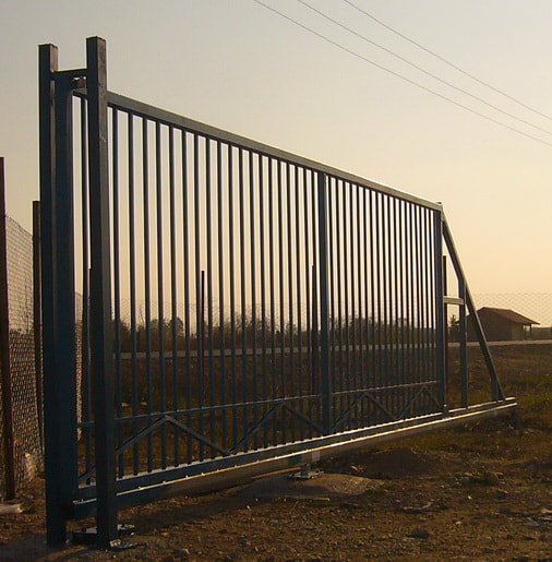 blue cantilever industrial gate