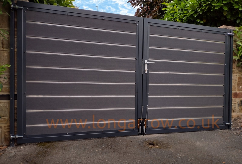 modern swing gate aluminium horizontal stripes