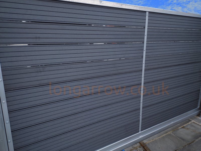 cantilever sliding gate in grey with horizontal boards